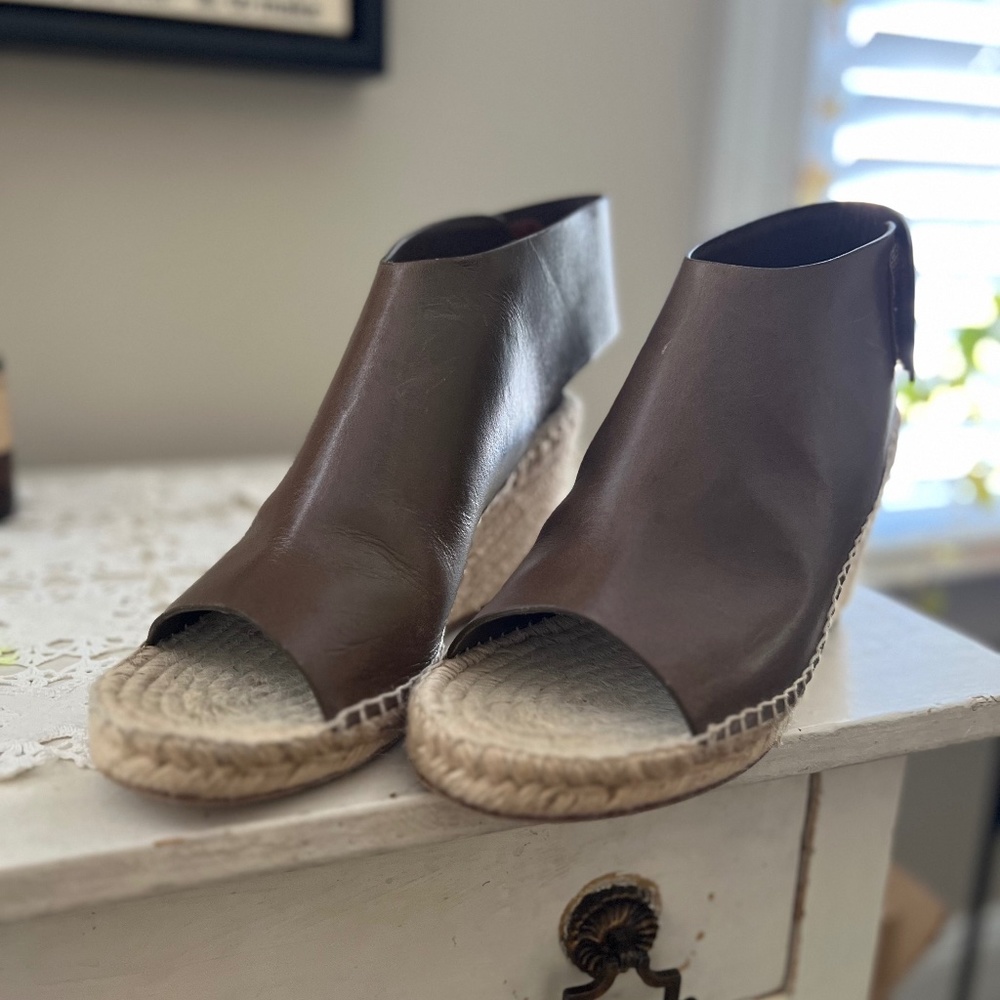 Celine Paris Phoebe Philo Olive Brown Leather Espadrille Wedge Sandals Size 40